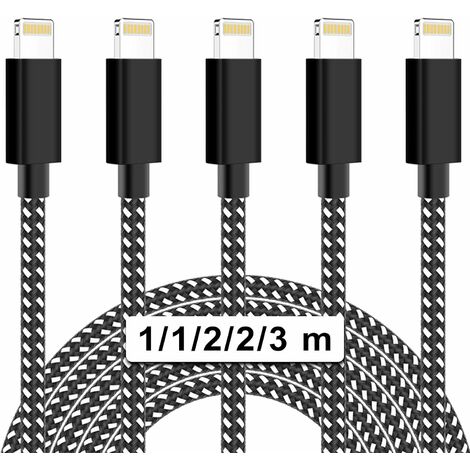 Lot de 3, 2m]Câble Chargeur Cordon en Nylon Tressé Connecteur en Aluminium  pour iPhone iPad