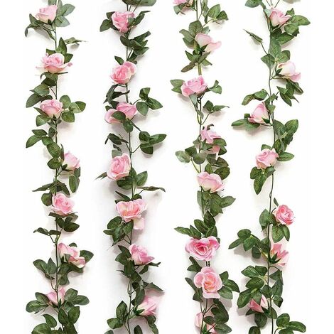 LangRay Guirlande Fleurs Artificielles Rose Artificielle Vignes Faux Fleurs  de Soie Rose Guirlandes Suspendues 2 Pcs 230 cm Fleur Artificiel Exterieur  pour Décoration Murale de Jardin Mariage Maison
