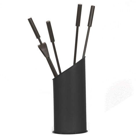 Le Marquier – Serviteur de cheminée en acier peint noir – Corps circulaire Diam 16 cm – 4 ustensiles H60 cm – Dimensions 16 x 16 x 59 cm