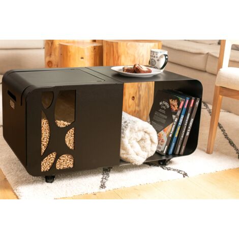 Le Marquier – Coffre à granulés Studio noir – Acier peint – Dimensions 80 x 40 x 42 cm – Capacité 30 kg – Certifié Origine France