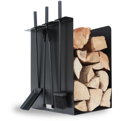 Le Marquier – Serviteur de cheminée en acier peint noir – Dimensions L 42 x P 43 x H 61 cm – Pour bûches jusqu'à 50 cm – Rangement outils jardinage