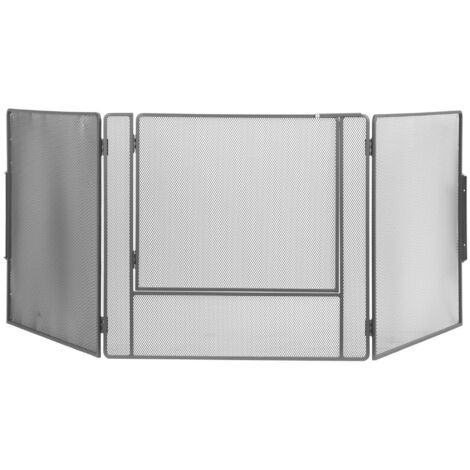 Le Marquier – Pare-feu cheminée XXL 220x90 cm en acier peint gris foncé – 3 volets mobiles – Fixation murale pour stabilité accrue