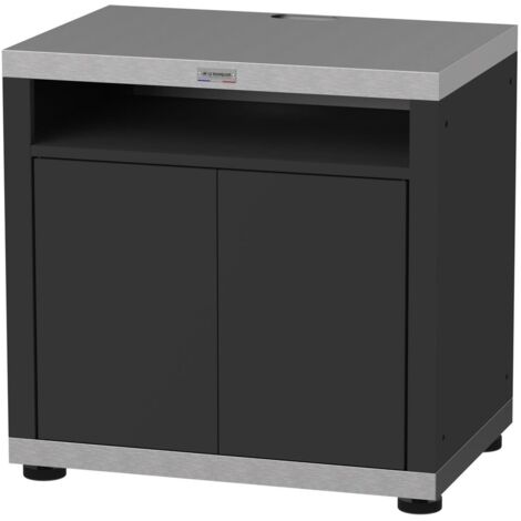 Le Marquier – Meuble cuisson inox et acier noir 80 x 55 x 79 cm – Compatible planchas et BBQ – Système d'ouverture 'push-pull' – Pieds réglables