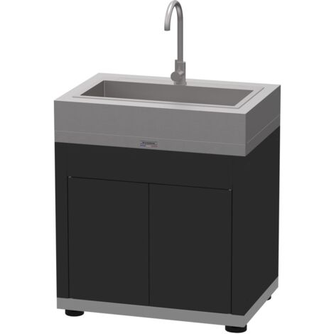 LE MARQUIER Meuble avec évier intégré, en inox et acier noir duo - 80 x 55 x 92 cm
