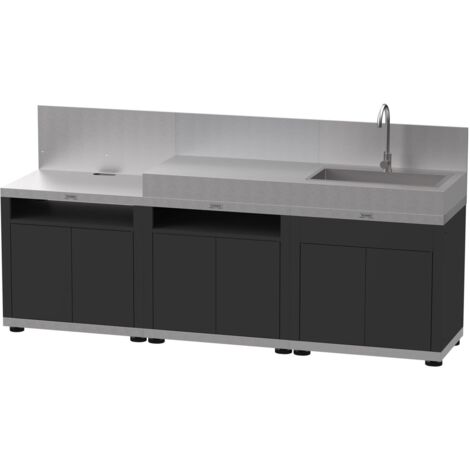 Le Marquier – Cuisine extérieure 3 modules – Meuble de cuisson avec tablette – Meuble avec évier – Crédences inox incluses – Personnalisable et modulable (1/5)