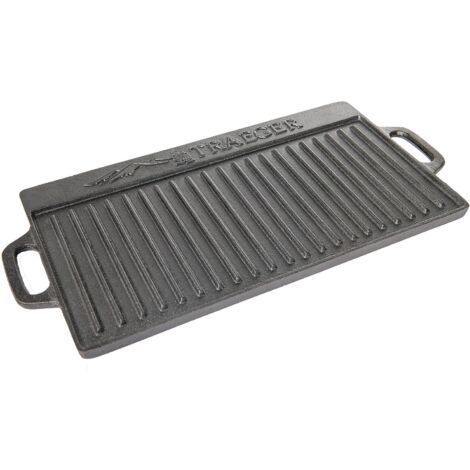 Plaque plancha réversible en fonte 49,5 x 23,5 cm – Côté lisse et côtelé pour cuisson variée – Compatible barbecue universel – Traeger