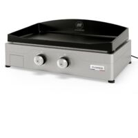 Le Marquier – Plancha électrique inox 260 – Plaque fonte émaillée 60x40cm – 2 zones de cuisson avec thermostats réglables 50-300°C – Norme IPX4