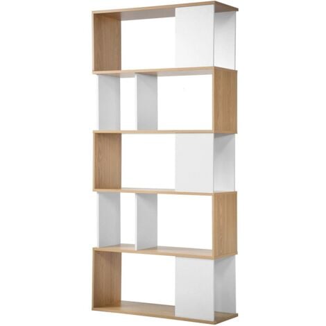 CALICOSY - Bibliothèque Décor Blanc et Chêne - L80 x H173,5 cm