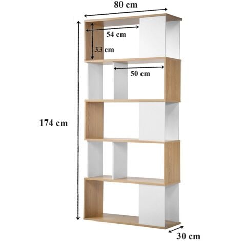 CALICOSY - Bibliothèque Décor Blanc et Chêne - L80 x H173,5 cm