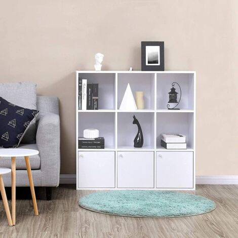 Meuble de rangement cube rudy 9 cases bois blanc avec 3 portes