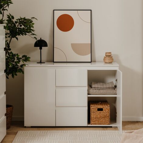 CALICOSY - Buffet 2 Portes 3 Tiroirs Blanc L120 cm - PRETORIA
