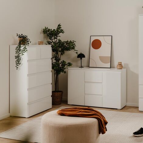 CALICOSY - Buffet 2 Portes 3 Tiroirs Blanc L120 cm - PRETORIA