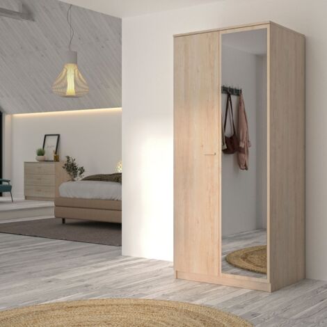 CALICOSY - Armoire 2 portes 1 miroir L91cm Tulle