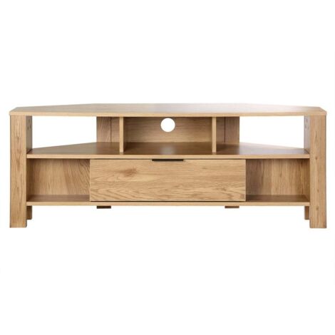 Calicosy – Meuble TV d'angle 1 tiroir décor chêne – Longueur 120 cm – Rangement optimisé pour espaces réduits – Compatible équipements de divertissement (1/5)
