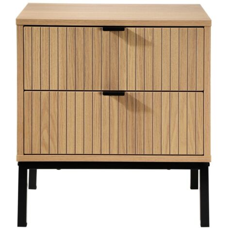 Calicosy – Table de chevet 2 tiroirs effet bois clair rainuré 51cm – Rangement pratique pour chambre moderne – Dimensions 45x29cm (1/5)
