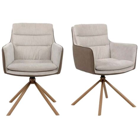 CALICOSY - Lot de 2 Chaises Beiges et Décor Bois L63 cm - Logan (1/4)