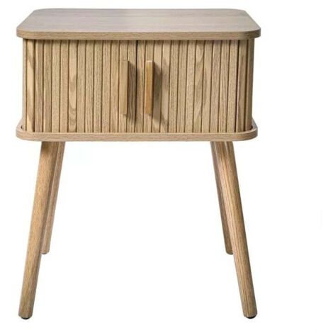 Calicosy – Table de chevet vintage décor chêne – 2 portes coulissantes – Hauteur 58cm – Poignée en bois véritable – 4 pieds en bois (1/5)