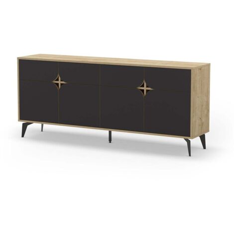 FURNIX Meuble Tv / Banc Tv Avec Pieds En Métal Zibo 160 Cm Style