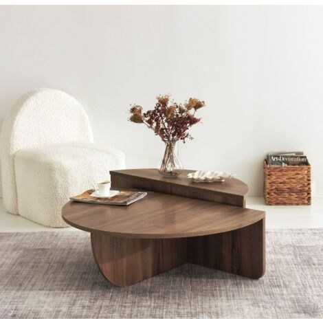 Hanah Home – Table basse gigogne en mélamine noyer 90x60x30 cm – Design scandinave – Panneaux 100% mélaminés – Facile à monter et à nettoyer