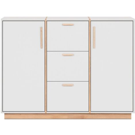 CALICOSY - Buffet 2 portes et 3 Tiroirs décor Blanc et Bois L125 cm - SPLIT (1/5)