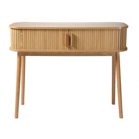 Calicosy – Console 2 portes coulissantes L100 cm – Décor chêne – Poignées bois – Dimensions 100x35x80,5 cm – Design moderne pour intérieur élégant (1/5)