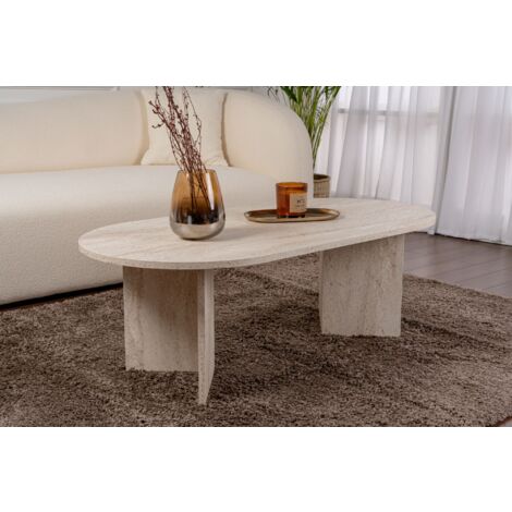 Asir Group Llc – Table basse fixe ovale 119 x 60 x 40 cm – Mélaminé 18 mm résistant aux rayures – Structure à panneaux croisés pour stabilité