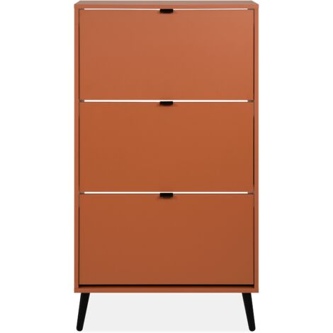 Calicosy – Meuble à chaussures 3 abattants 2 compartiments L70cm – Panneaux 18mm mélaminés – Finition ABS – À fixer au mur – Hauteur 125cm (1/5)