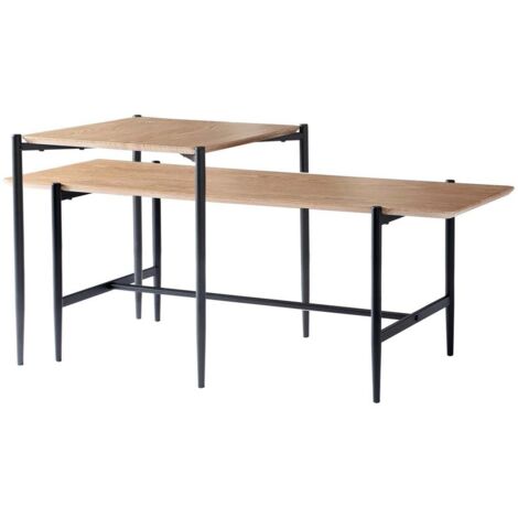 CALICOSY - Lot de 2 tables basses gigognes décor chêne pieds métal noir - JESSIE (1/5)
