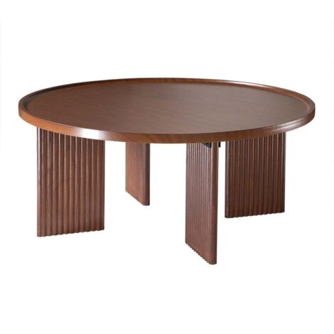 CALICOSY - Table basse ronde D80 cm en décor noyer avec rebord NAIA