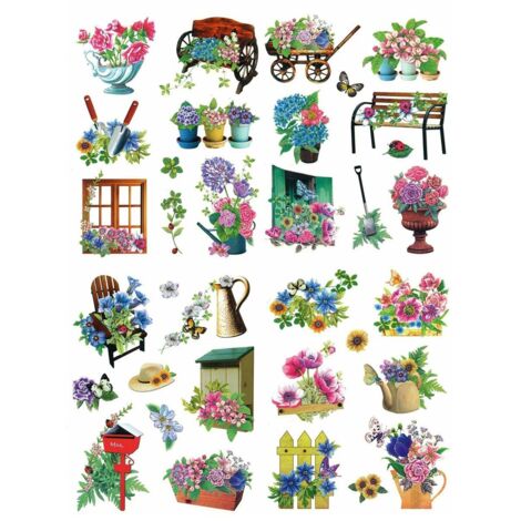 ASTUCEO - Planche de décorations électrostatiques fleurs - Lot de 4 (1/2)