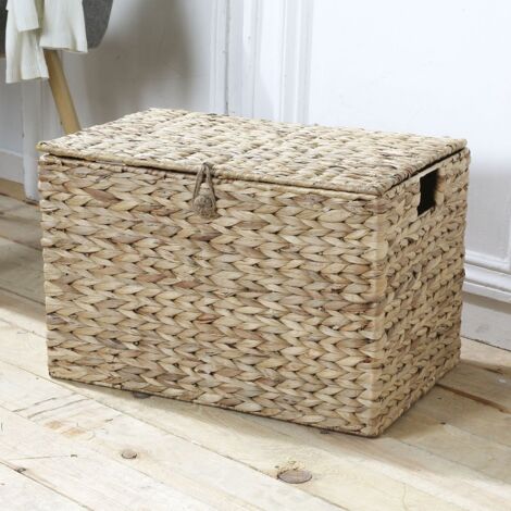 Coffre En Bois Décoratif Avec Motif Fleurs - 52x32x37 Cm, Style Ferme, Couvercle à Charnière