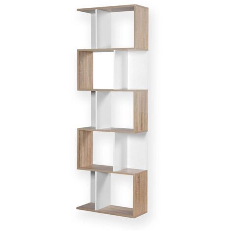 Calicosy – Bibliothèque multi-cases H180 cm – Décor bois et blanc – Structure en panneaux de particules – 6 étagères ajustables (1/5)