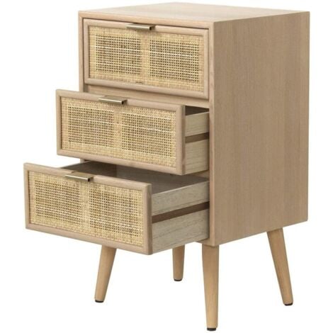 CASÂME - Commode 3 Tiroirs Façade en Cannage Rotin Naturel