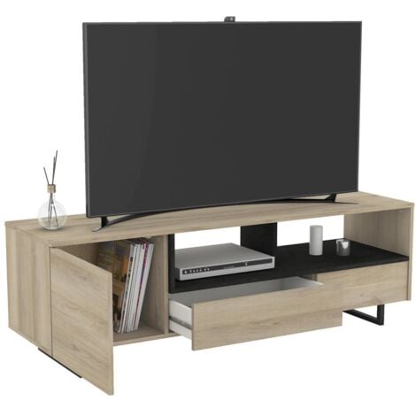 CALICOSY Meuble TV 1 Porte 2 Tiroirs Et 2 Niches L147cm Harvey