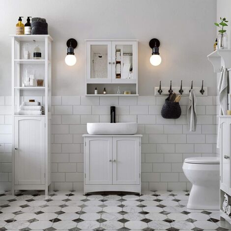 CALICOSY - Meuble sous vasque blanc avec 2 Portes et 1 étagère réglable - L60 cm