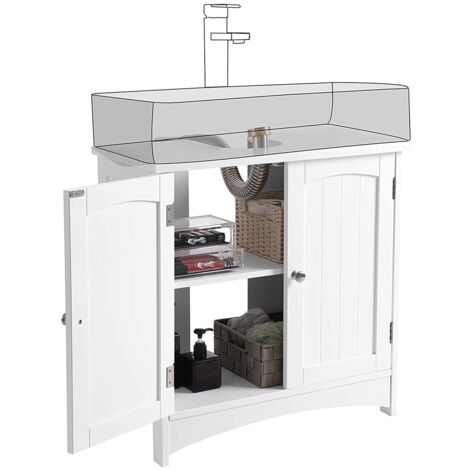 CALICOSY - Meuble sous vasque blanc avec 2 Portes et 1 étagère réglable - L60 cm