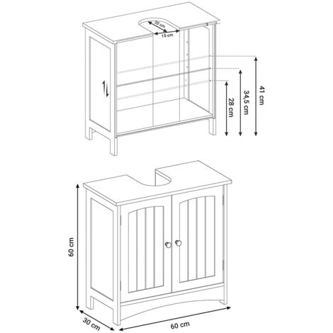CALICOSY - Meuble sous vasque blanc avec 2 Portes et 1 étagère réglable - L60 cm