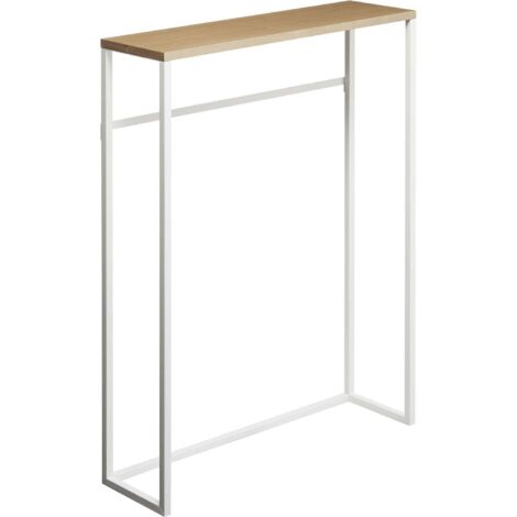 Console d'entrée métal et bois L60 cm – Design épuré pour petites entrées – Crochets intégrés pour rangement pratique – Assemblage facile – Yamazaki