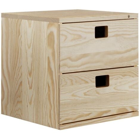 CALICOSY - Bloc 2 tiroirs en pin massif - L36,2 x H36,2 cm
