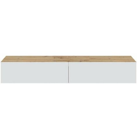 Meuble TV suspendu chêne nodi et blanc – 2 portes abattantes – Dimensions 180x34,5x28 cm – Charnières métalliques et patins ABS antibruit – Ventemeublesonline