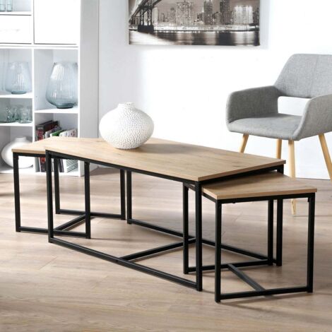 Lot de 3 tables basses gigognes MINKA - Verre courbé