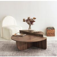 Hanah Home – Table basse gigogne en mélamine noyer 90x60x30 cm – Design scandinave – Panneaux 100% mélaminés – Facile à monter et à nettoyer