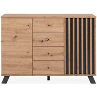 CALICOSY - Buffet 2 portes et 4 tiroirs décor chêne artisan L118 cm - LUBLIN