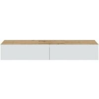 Meuble TV suspendu 180 cm – 2 abattants et 2 niches de rangement – Design contemporain en chêne nodi et blanc – Charge max 25kg par niche – Ventemeublesonline