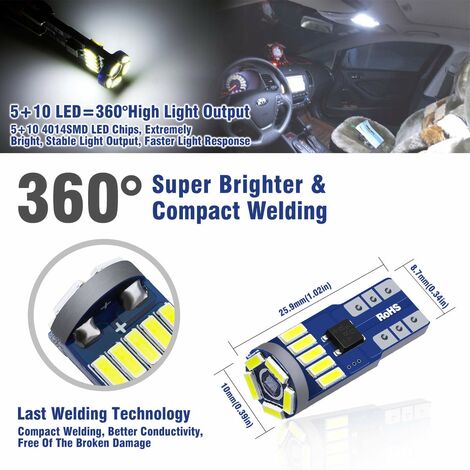 10pcs W5W / T10 LED CANBUS Lámparas de matrícula de coche 15 x 4014 SMD LED  12V