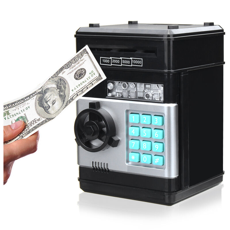 Code Key Lock Piggy Bank Coins Cash Saving Piggy Bank Counter Black LAVENTE