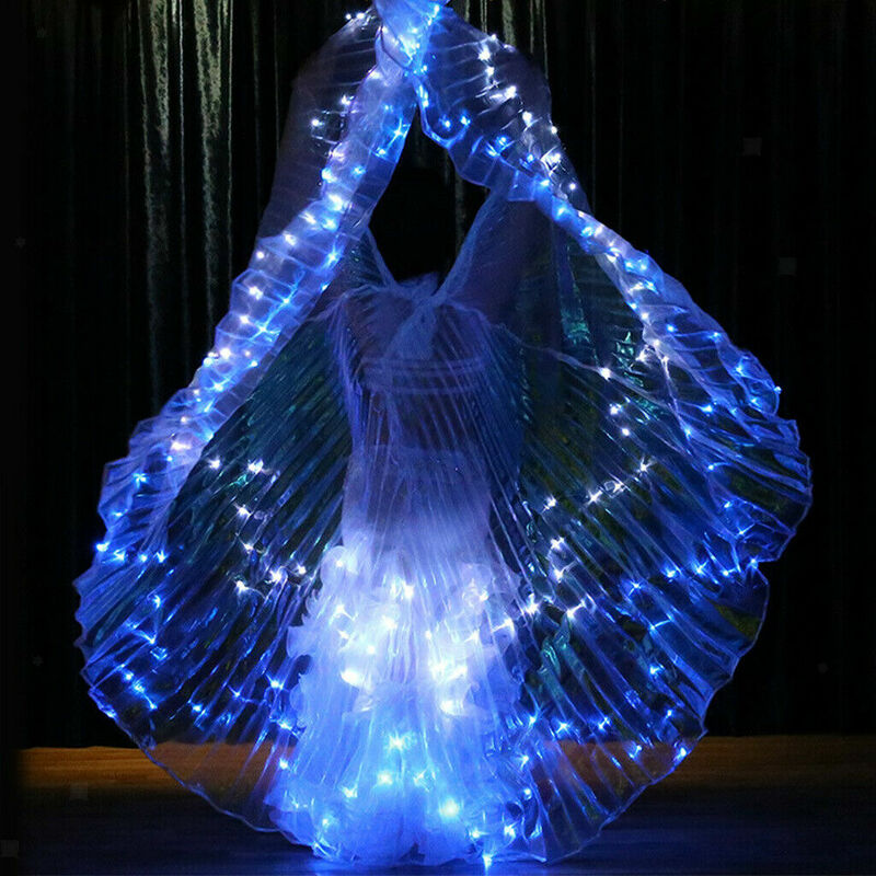 Ali LED per danza del ventre palcoscenico bianco POHOVE Halloween festa di Natale luci a farfalla con bastone telescopico LED ali da danza incandescente per carnevale 