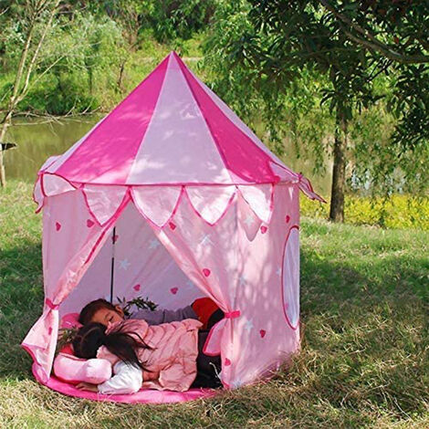 Tenda da gioco per bambini con borsa di trasporto tappetino antiscivolo, Tenda  da principesse portatile Rosa - Costway