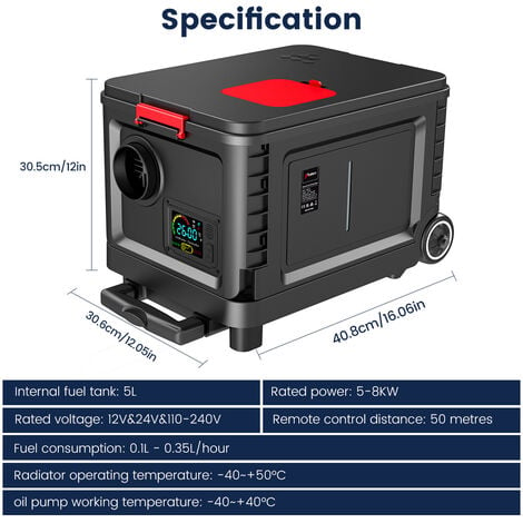 Riscaldatore d'aria diesel Hcalory 5KW-8KW 12V 5L HC-A04 Riscaldatore  silenzioso Bluetooth LCD Riscaldatore