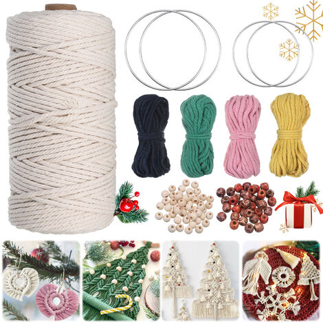 Kit corda fai-da-te Corda macramè naturale 3 mm x 150 m Corda di cotone  Decorazioni per la stanza di Natale